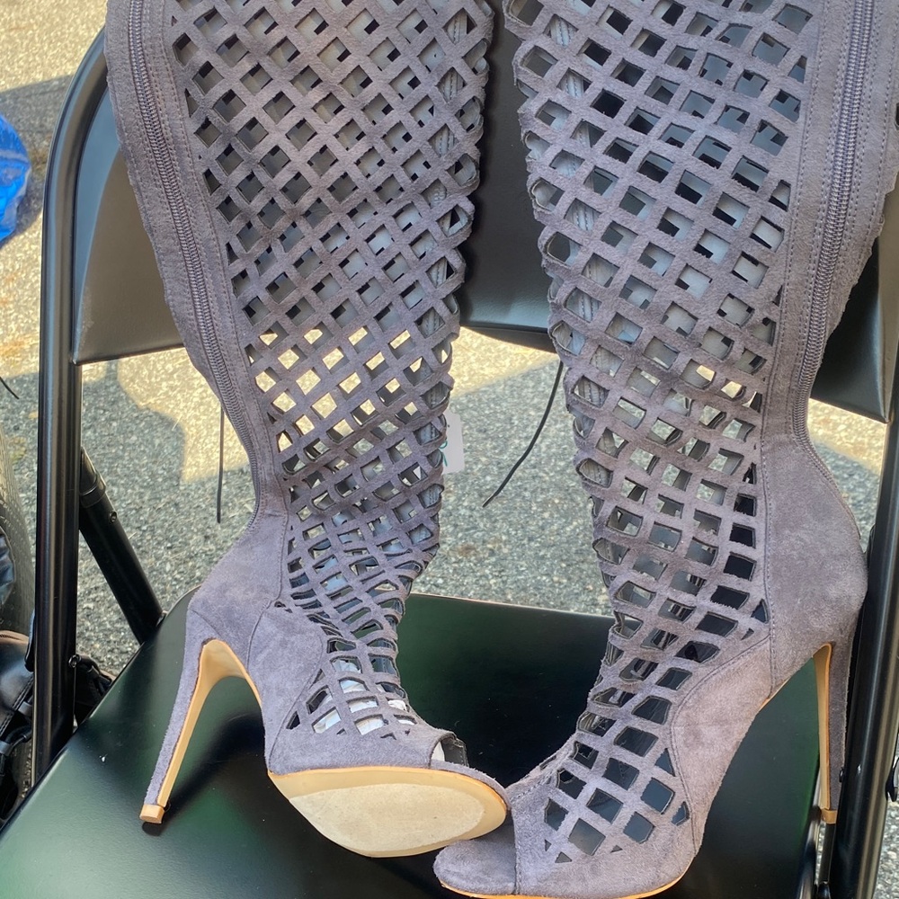 Cape Robbin Gray Lattice Peep-Toe Heels